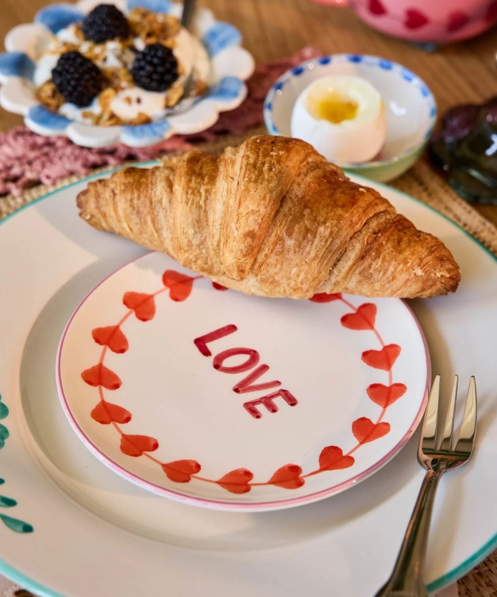 Rice Ceramic Cake Plate Cream Hand-painted LOVE