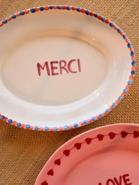 Rice Medium Ceramic Serving Dish Cream Hand-painted MERCI