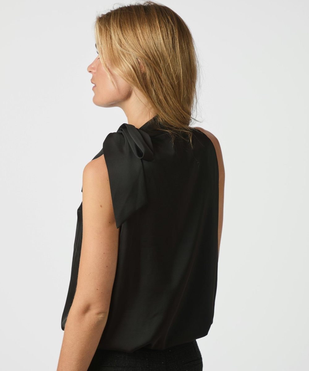 Neo Noir Veda Drapy Satin Topp Svart - Bilde 3
