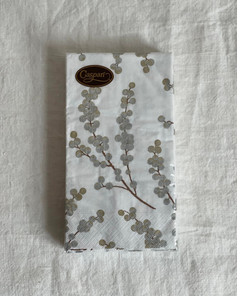Caspari Juleservietter Guest Berry Branches White Silver