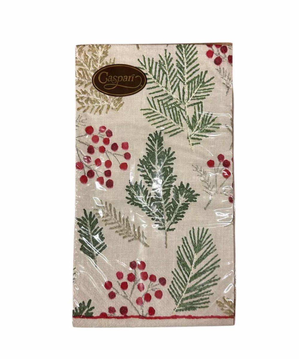 Caspari Juleservietter Guest Sprigs And Berries Linen