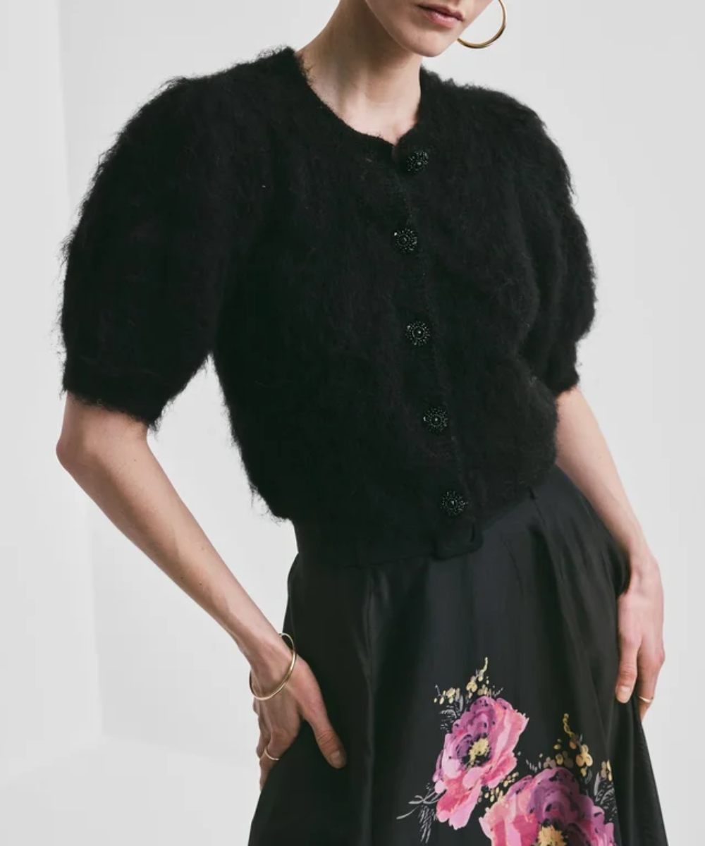 by TiMO Hairy Knit Puffed Cardigan Sort