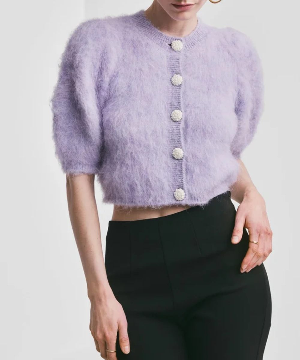 by TiMo Hairy Knit Puffed Cardigan Lilac