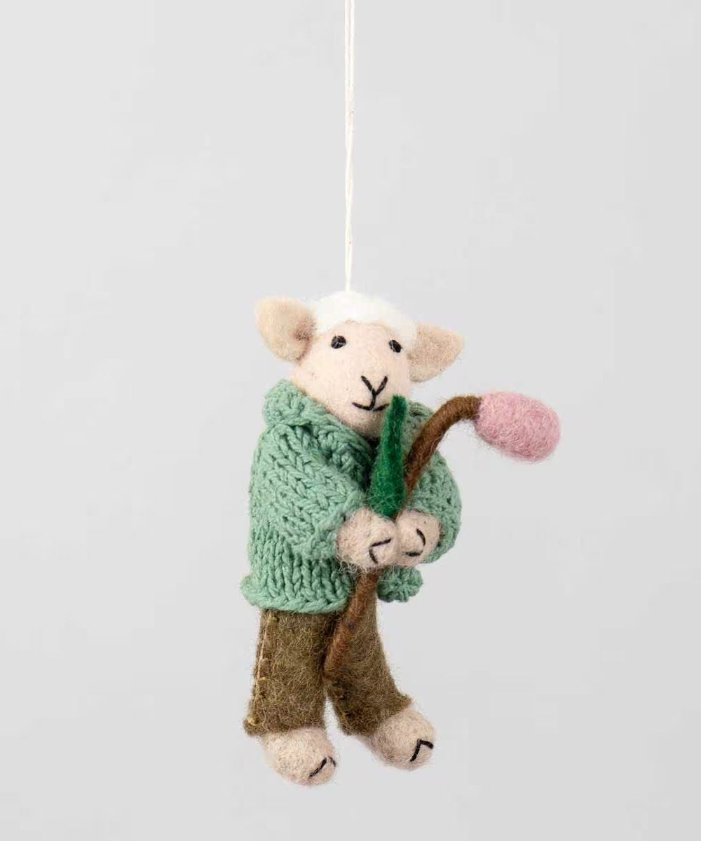 Afroart Tovet Ulldyr Sheep With Twig