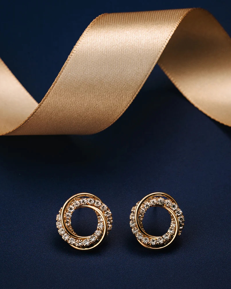 ORELIA Interlocking Pave Open Circle Stud Øredobber - Bilde 3