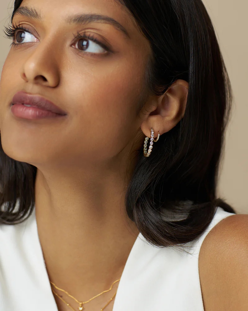 ORELIA Crystal Tennis Mid Size Hoops Øreringer