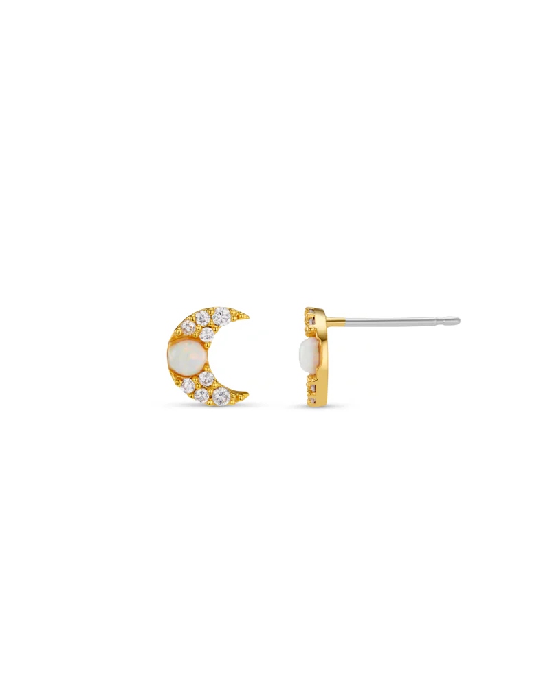 ORELIA Pave & Opal Moon Stud Øredobber