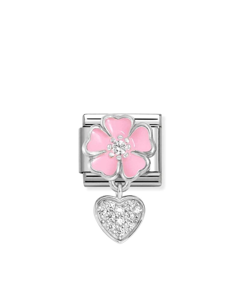 NOMINATION Charm Blomst Hjerte Sølv Rosa