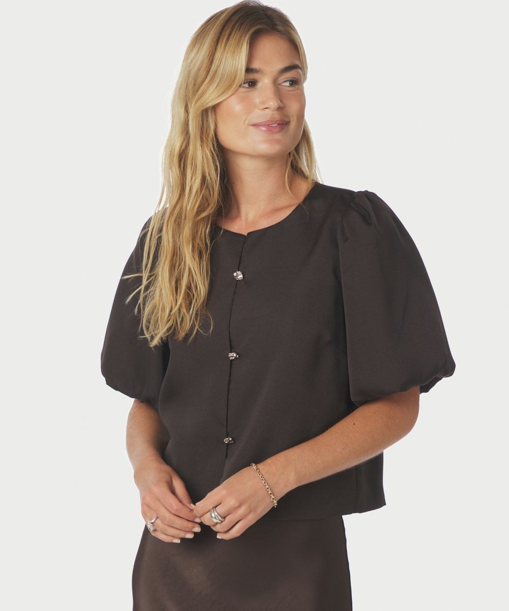 Neo Noir Aisa Dull Satin Bluse Brun
