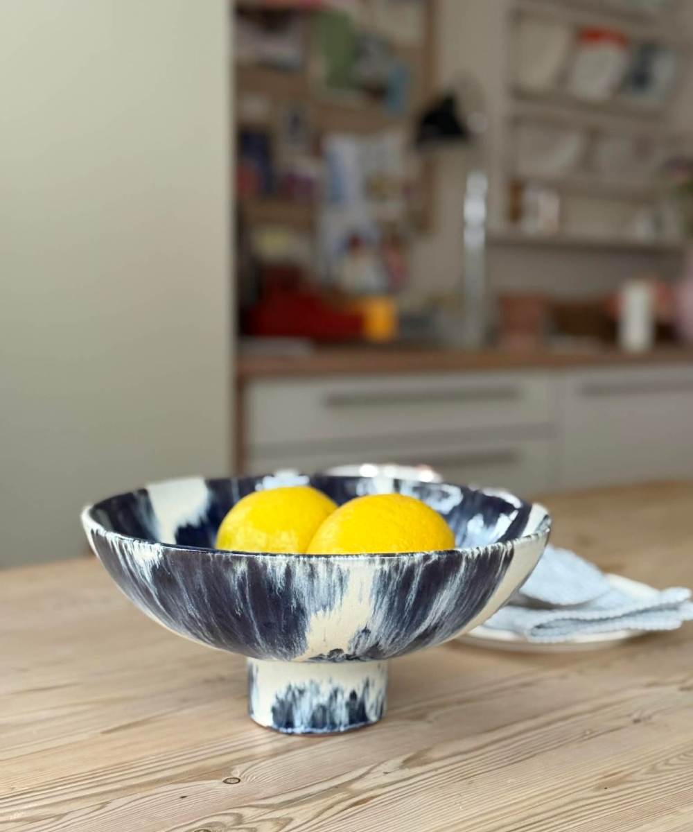 HK Living Ceramic Bowl On Base Indigo
