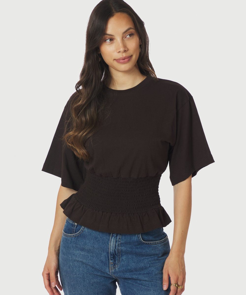 Neo Noir Dray Boxy Smock Topp Dark Brown