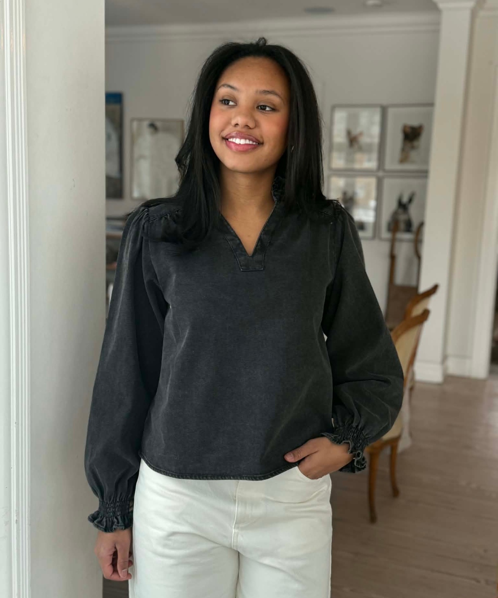 Neo Noir Emmeline Denim Bluse Sort Grå