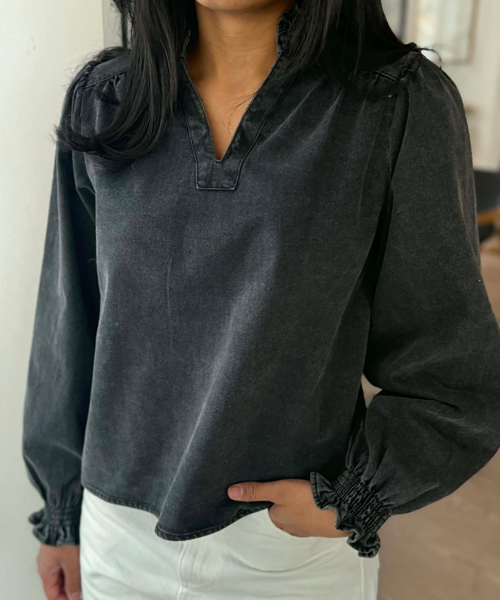Neo Noir Emmeline Denim Bluse Sort Grå - Bilde 3