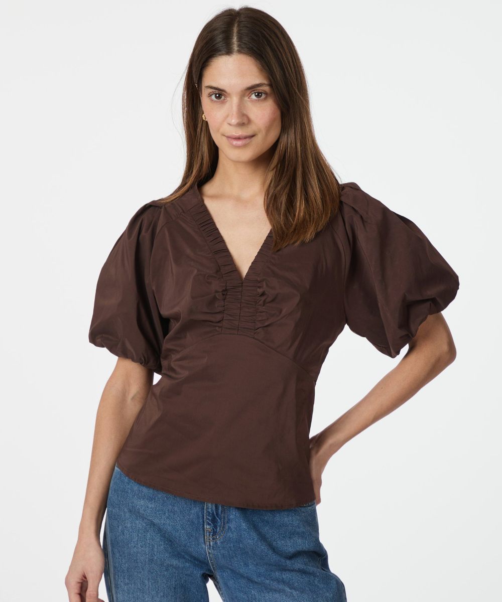 Neo Noir Irina Poplin Bluse Chocolate Brown