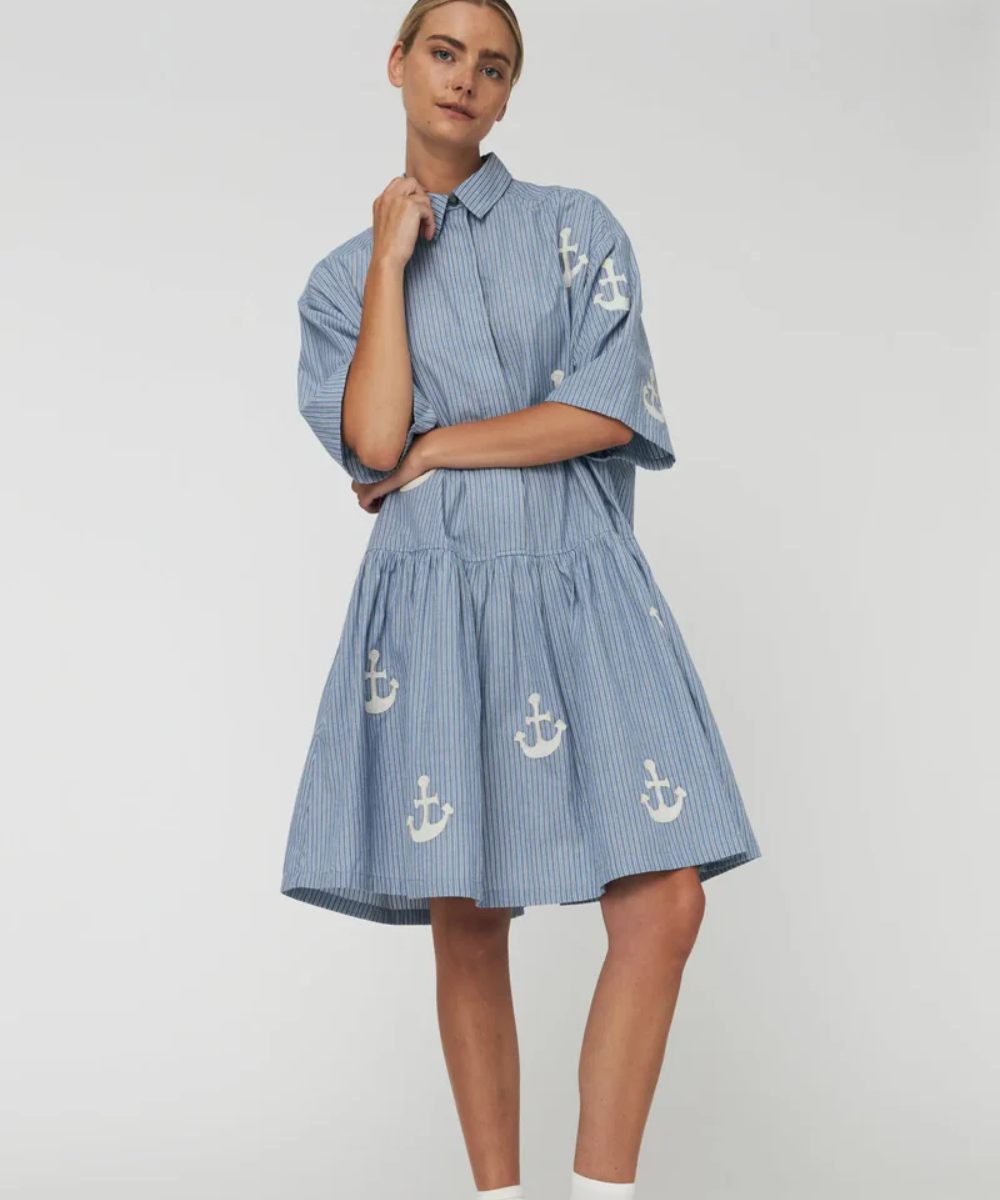 Stella Nova Oversized Midikjole Med Anker Blue Stripes