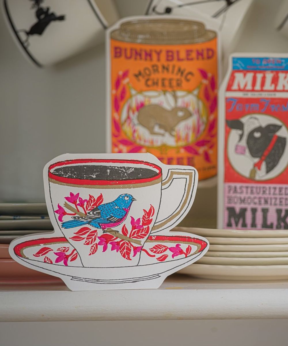 Archivist Cut Out Kort Birdy Tea Cup