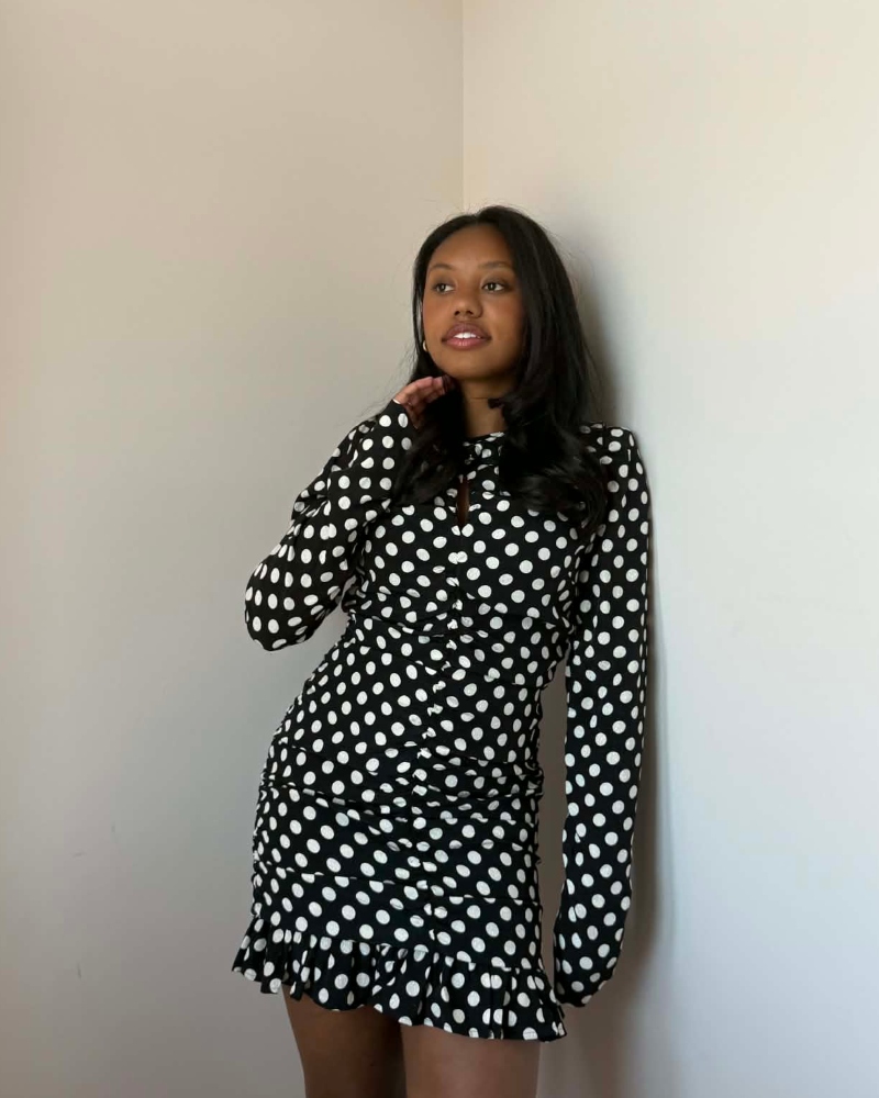 Essentiel Antwerp Jast Ruched Dot Mini Kjole Sort