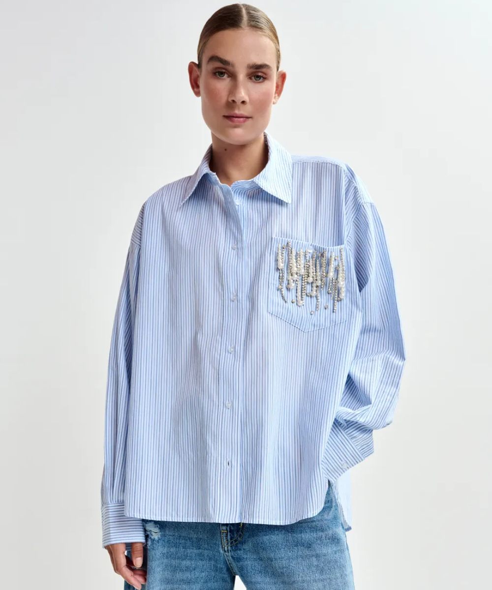 Essentiel Antwerp Jommeke Oversized Skjorte Stripe Blå