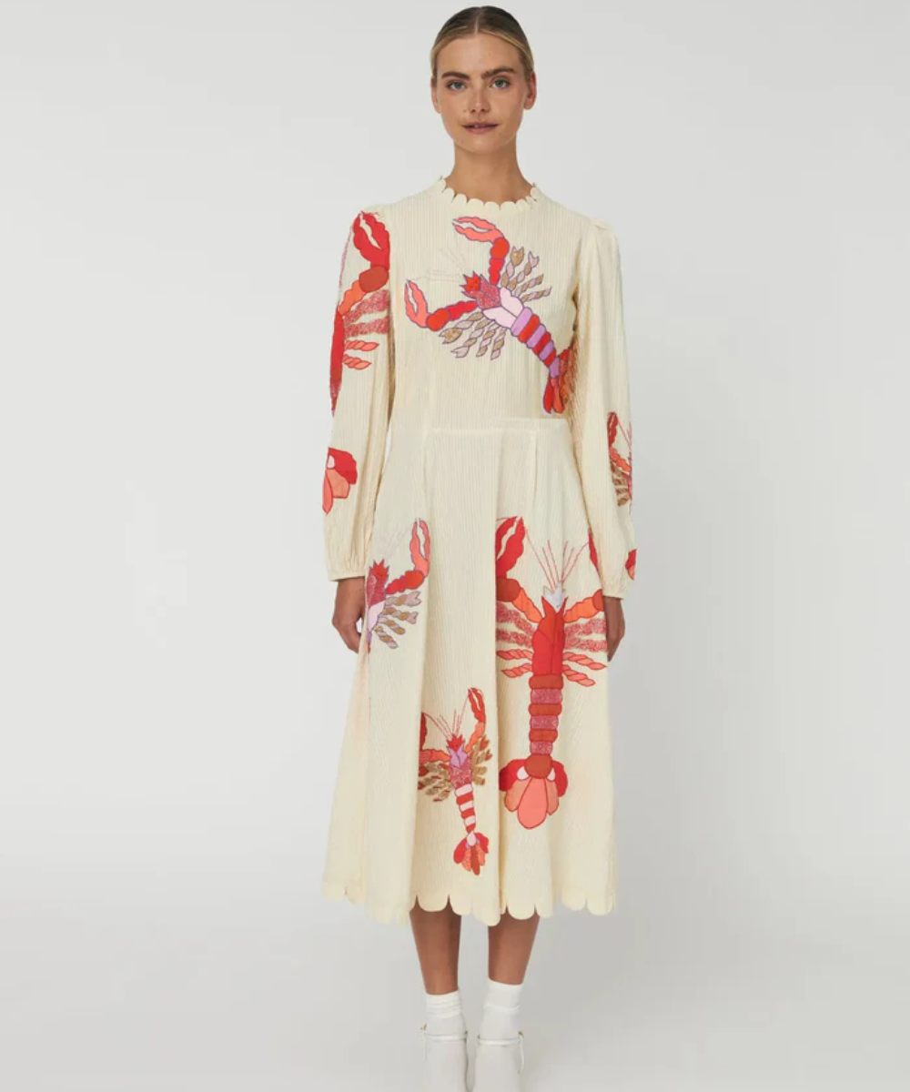 Stella Nova Brodert Midikjole Creme