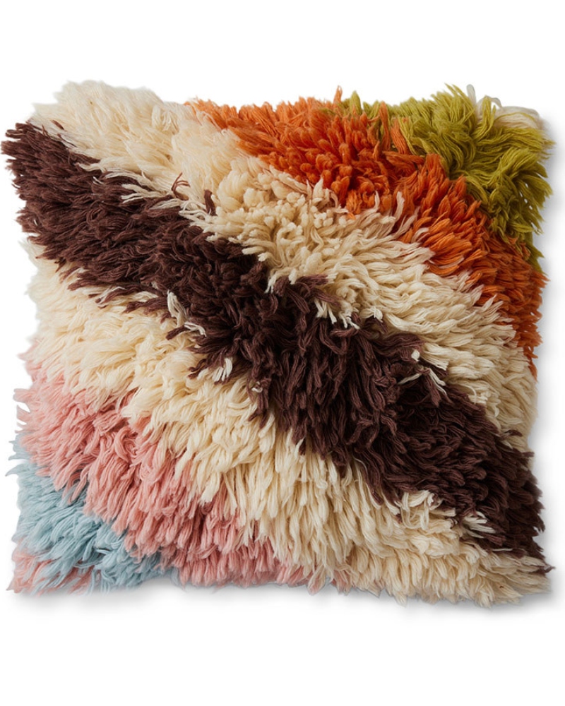 HK Living Fluffy Striped Pute 55x55 Multi