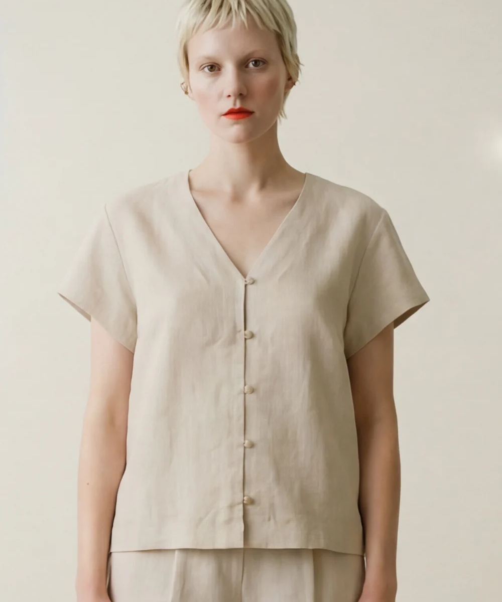 WOODLING Daria Linbluse Kitt Sand