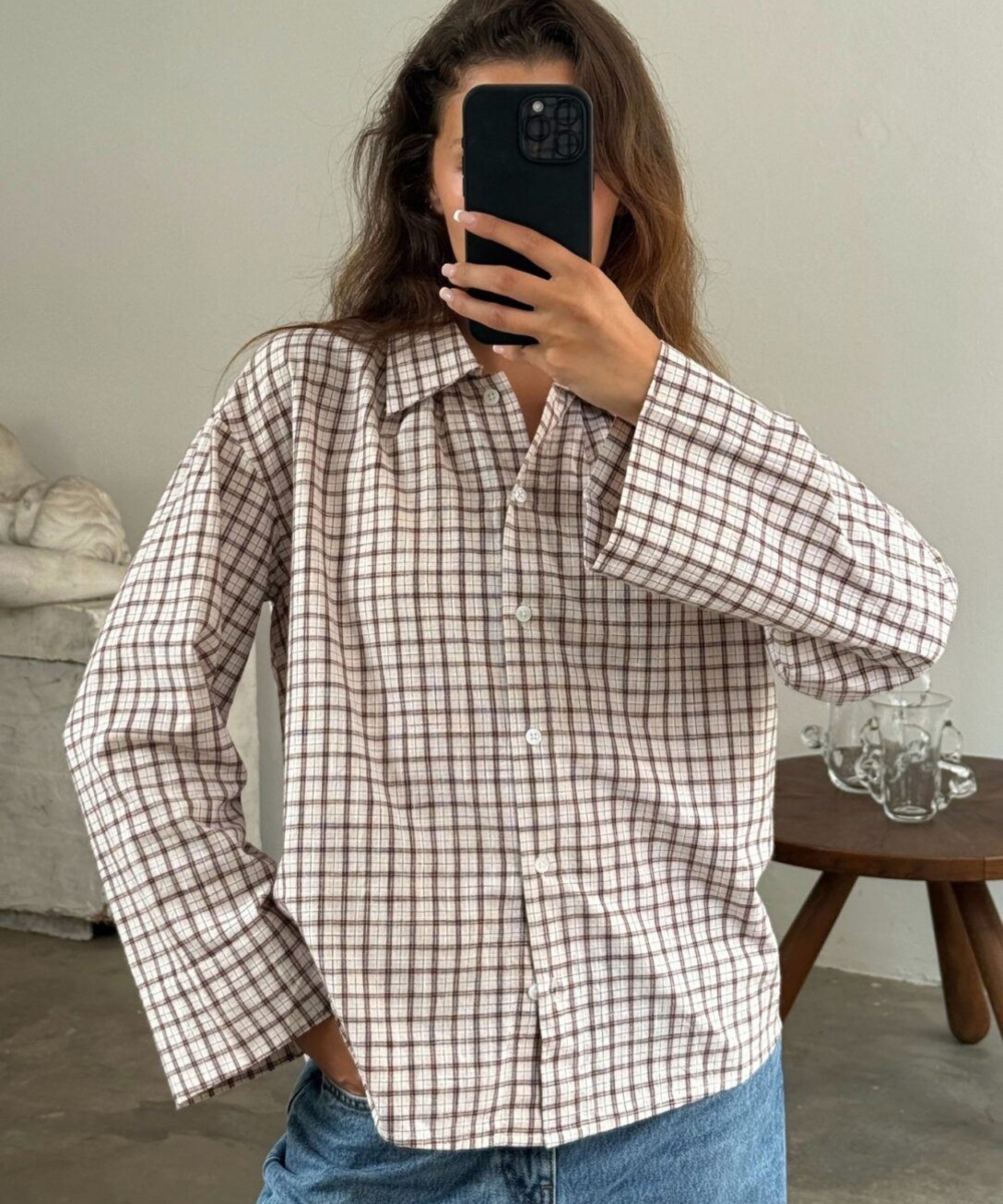 Boii Tinsi Check Skjorte Bordeaux Beige