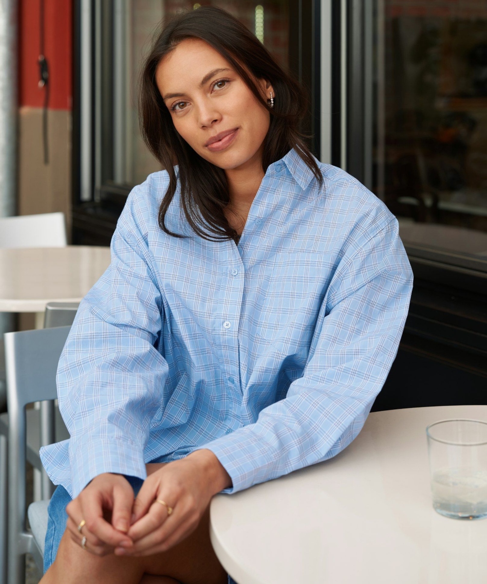 Neo Noir Dalma Triple Check Skjorte Light Blue