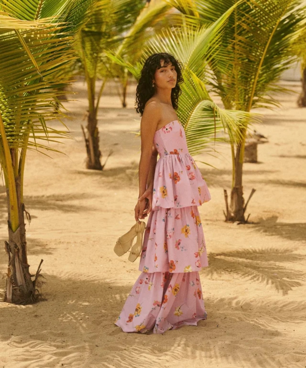 by TiMo Cotton Taffeta Bandeau Dress Pink Bloom