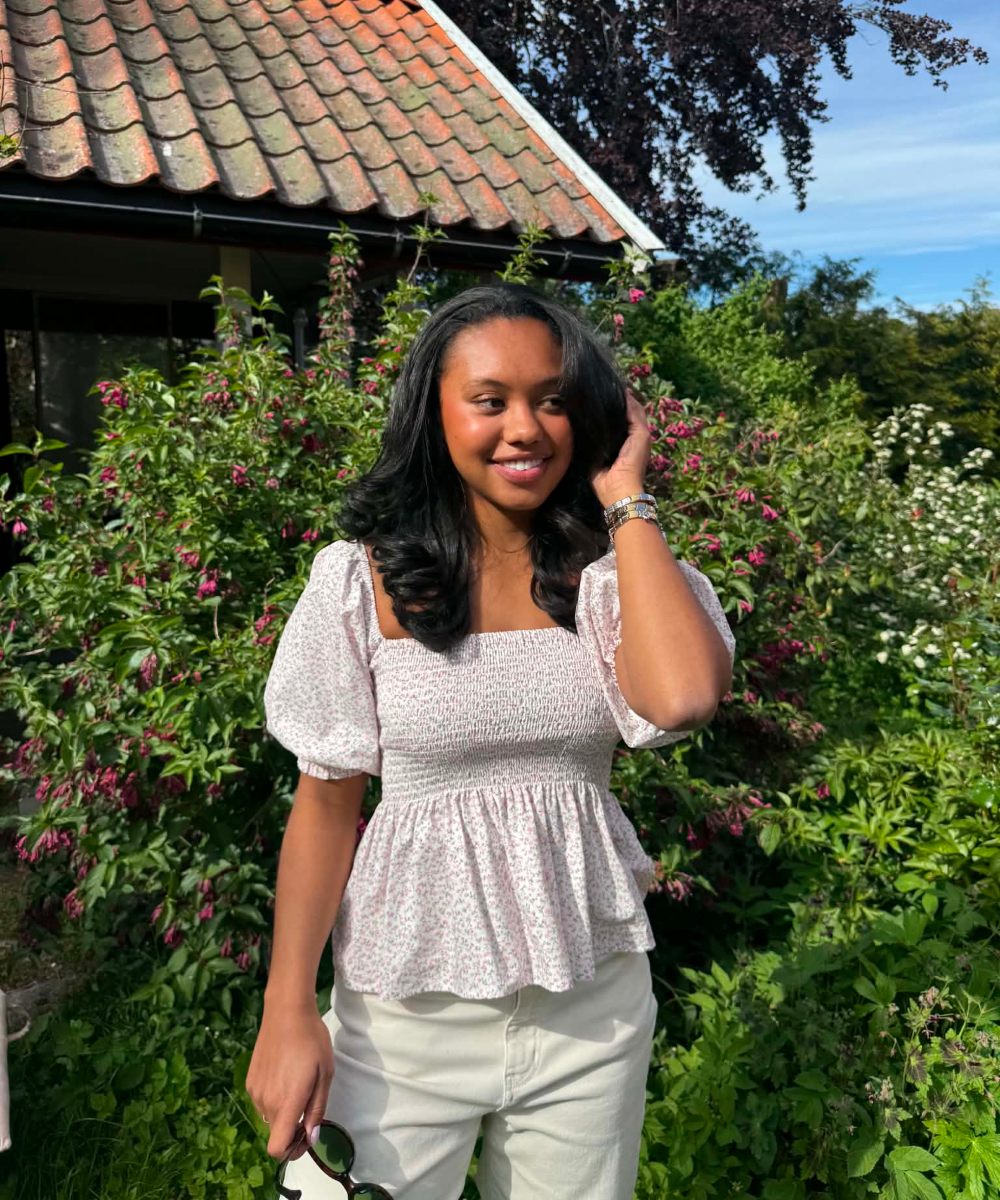 BY IDA MAren Off Shoulder Topp Blomster Lys Rosa
