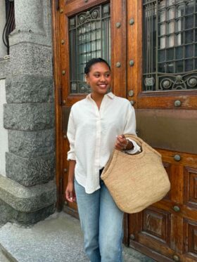 BY IDA Charlie Oversize Skjorte Striper Lys Gul