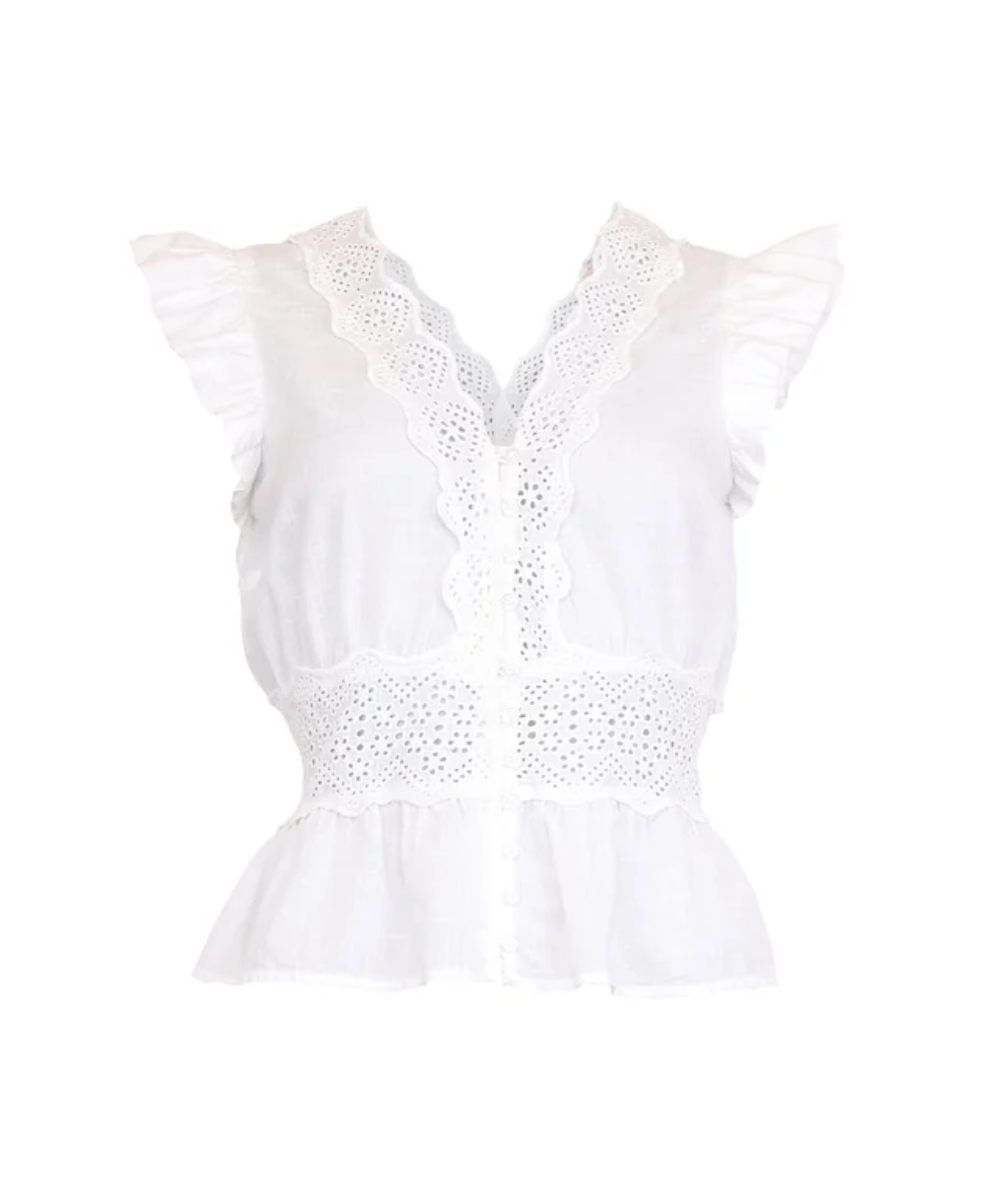 by TiMo Cotton Slub Flounce Topp Hvit