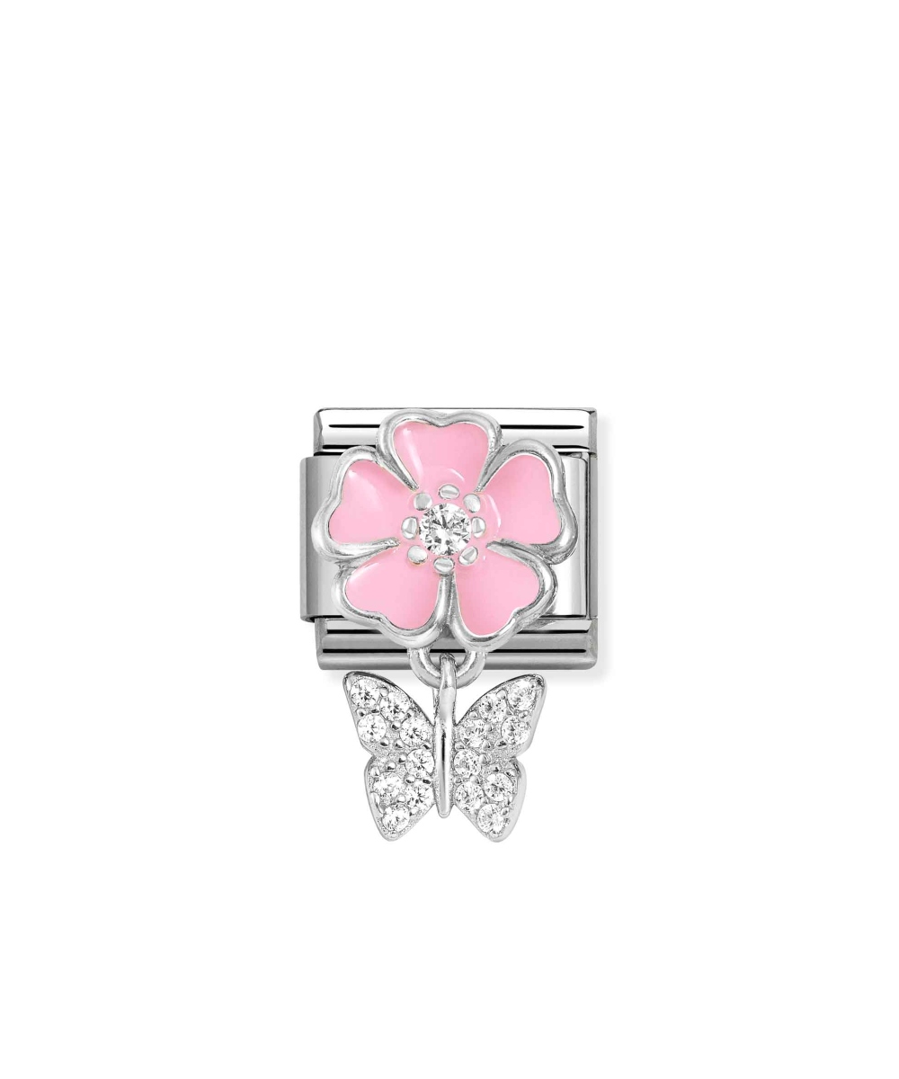 NOMINATION Charm Links Blomst Sommerfugl Rosa