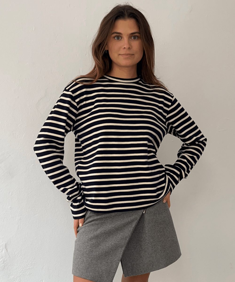 Boii Nete O-neck Genser Stripe Navy Offwhite