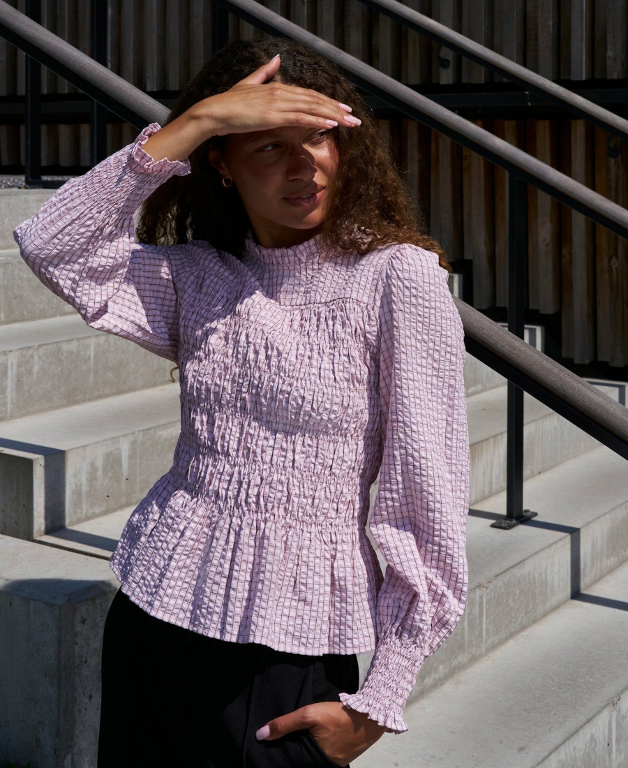 Neo Noir Possa Mini Check Bluse Pink