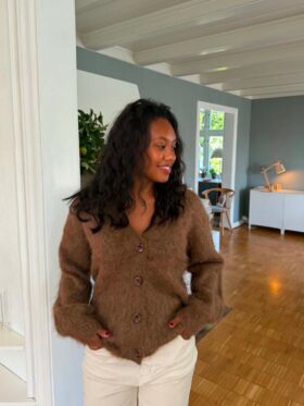 by TiMo Hairy Knit V-Neck Cardigan Brown