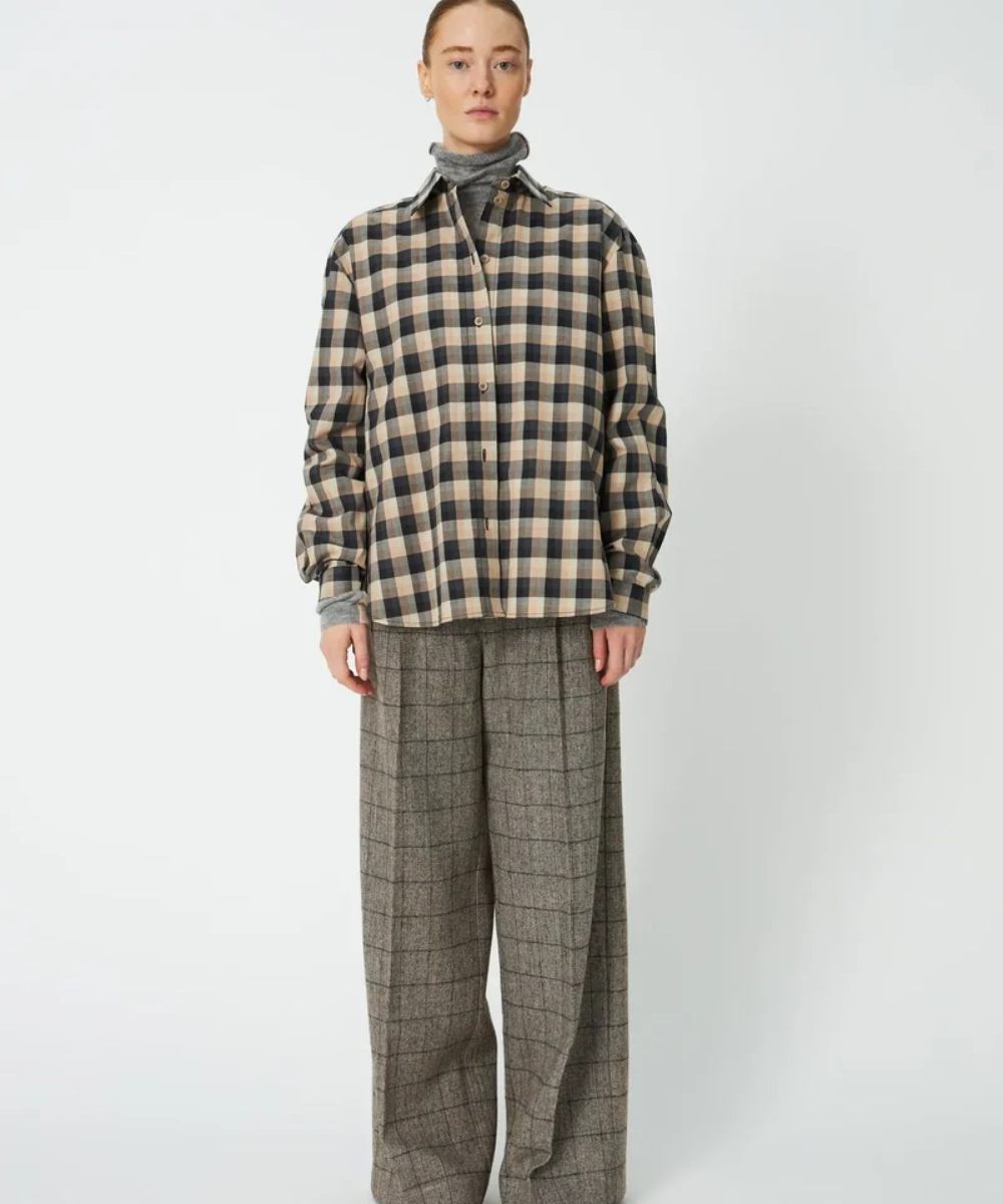 Stella Nova Oversized Rutete Skjorte Beige Sort