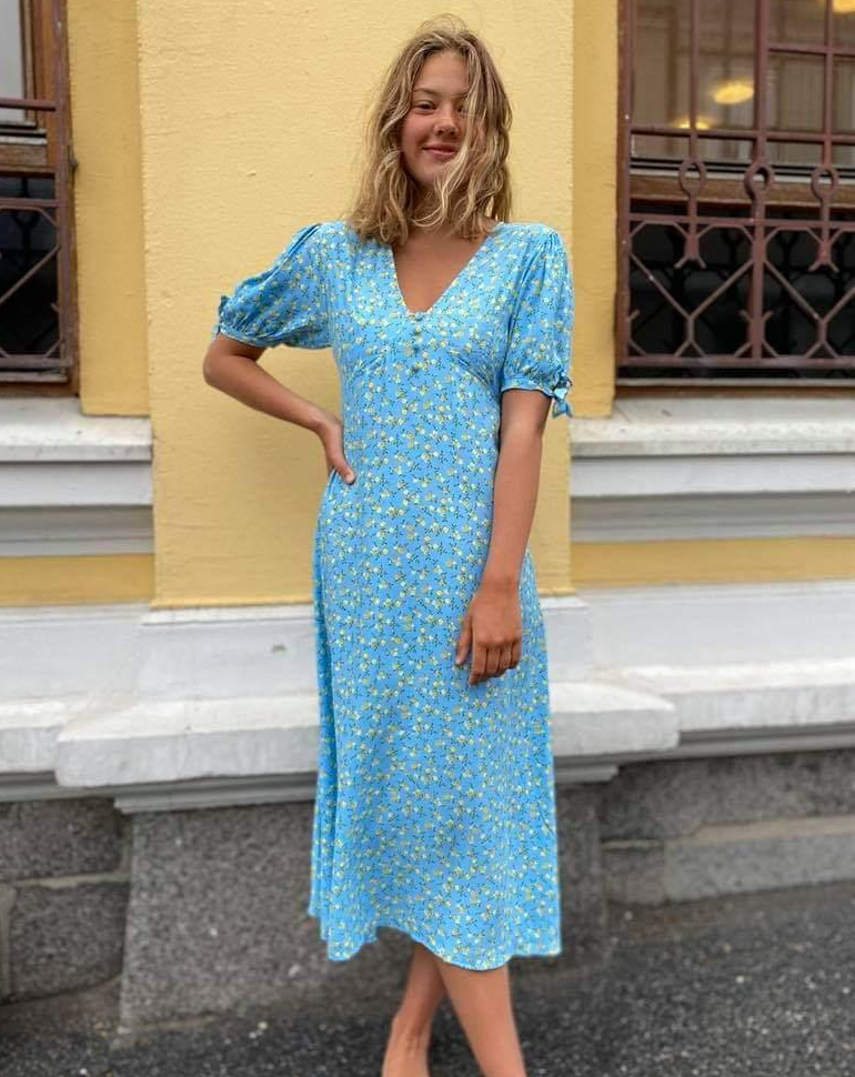Faithfull Daija Midi Kjole Ana Floral Print Blå