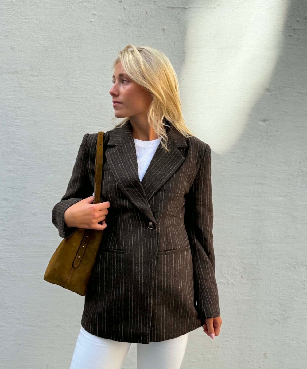 Neo Noir Bowie Stripe Blazer Brown