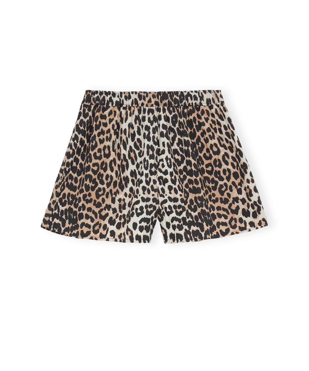 Ganni Shorts Printed Cotton Poplin Leopard