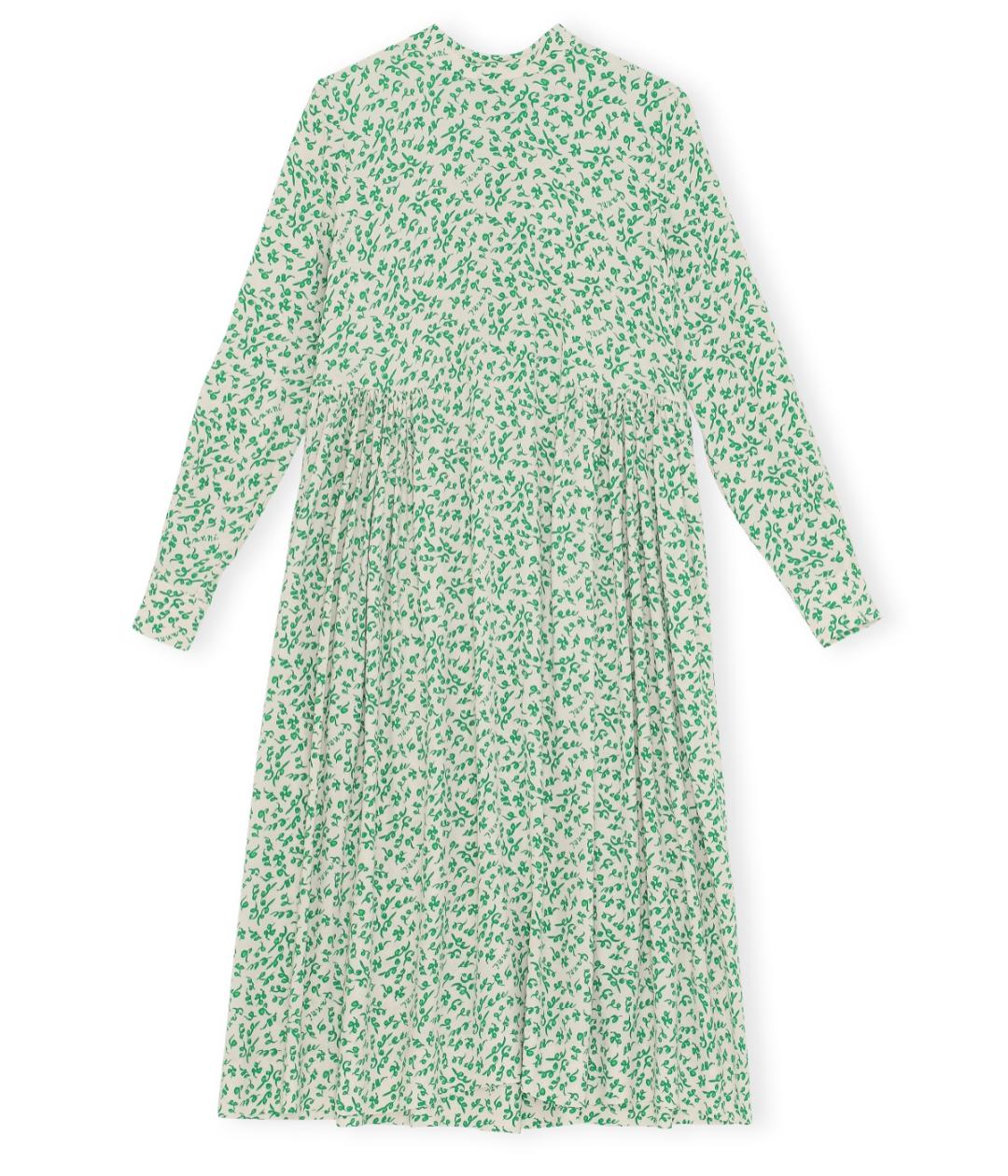GANNI Printed Crepe Midi Kjole Tapioca Grønn