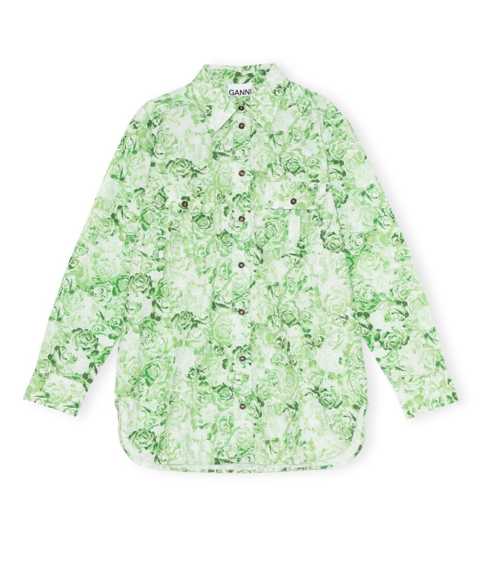 GANNI Printed Cotton Poplin Skjorte Island Grønn