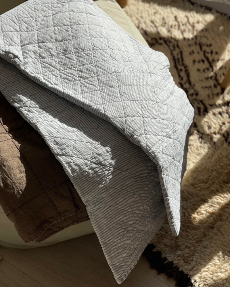 Ib Laursen Quilted Pledd Striper Blå 130x180