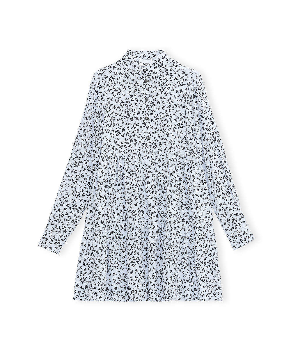 GANNI Printed Crepe Layer Kjole Heather