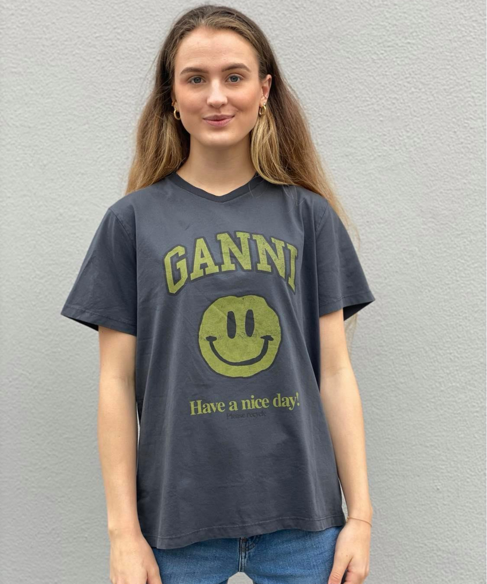 GANNI Basic Cotton Jersey T-skjorte Smiley