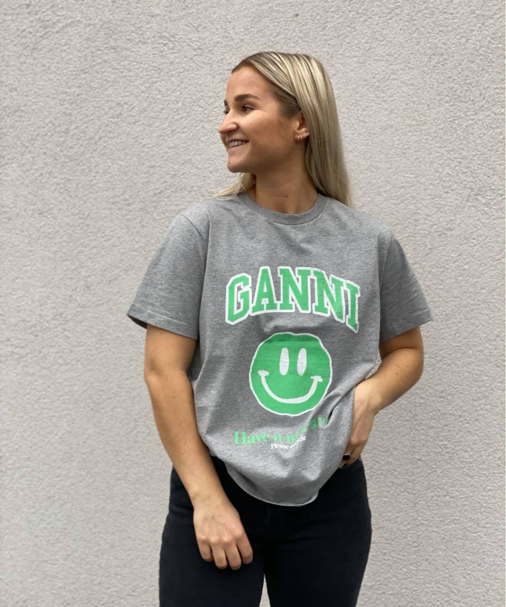 GANNI Basic Cotton Jersey T-skjorte Grønn Smiley