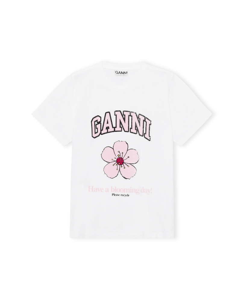 GANNI Basic Cotton Jersey T-skjorte Blomst Rosa