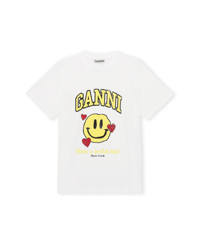 GANNI Basic Cotton Jersey T-skjorte Smiley Hjerte Gul