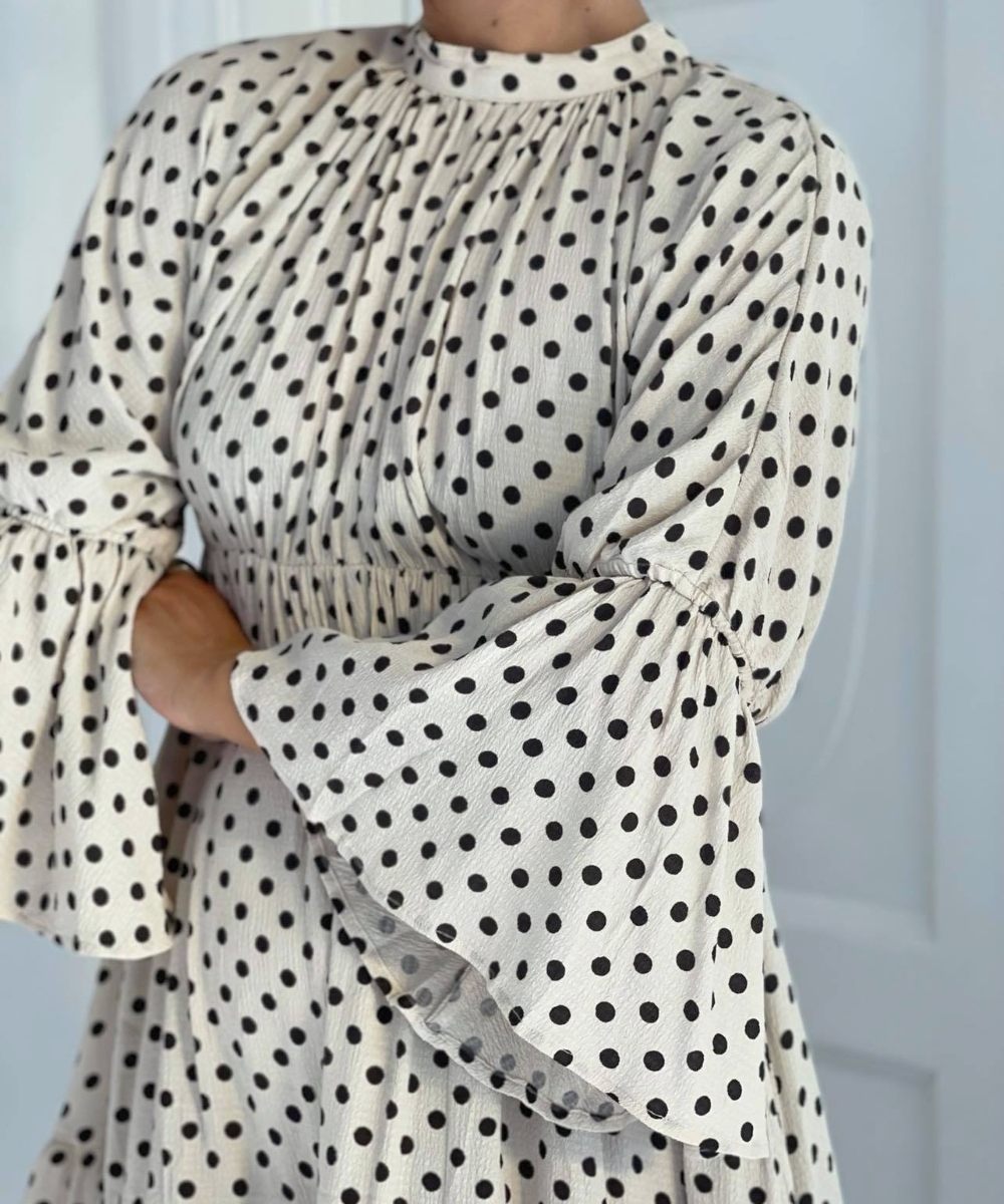 by TiMo Bubble Viscose Flounce Kjole Dots Offwhite - Bilde 2