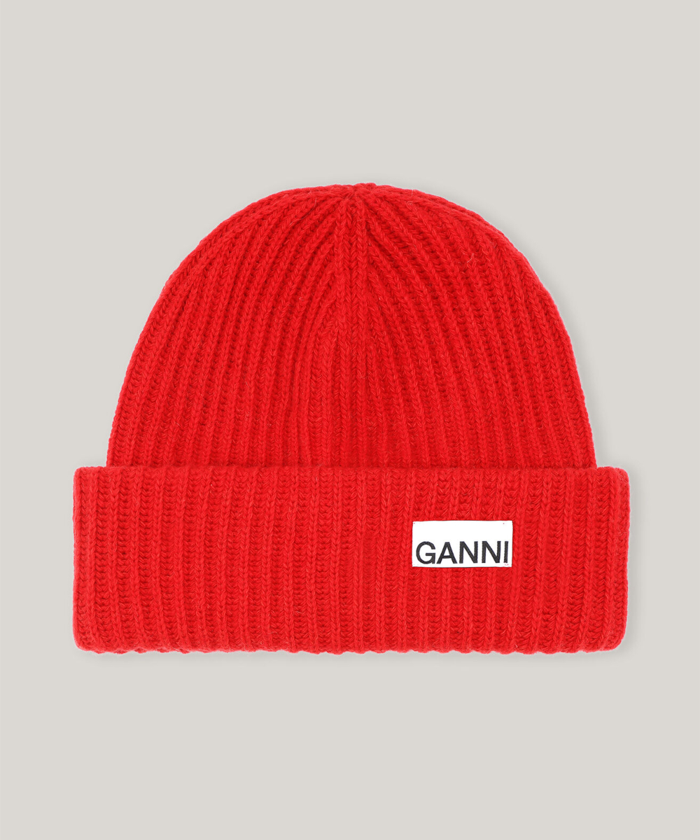 GANNI Rib Knit Beanie Lue Rød