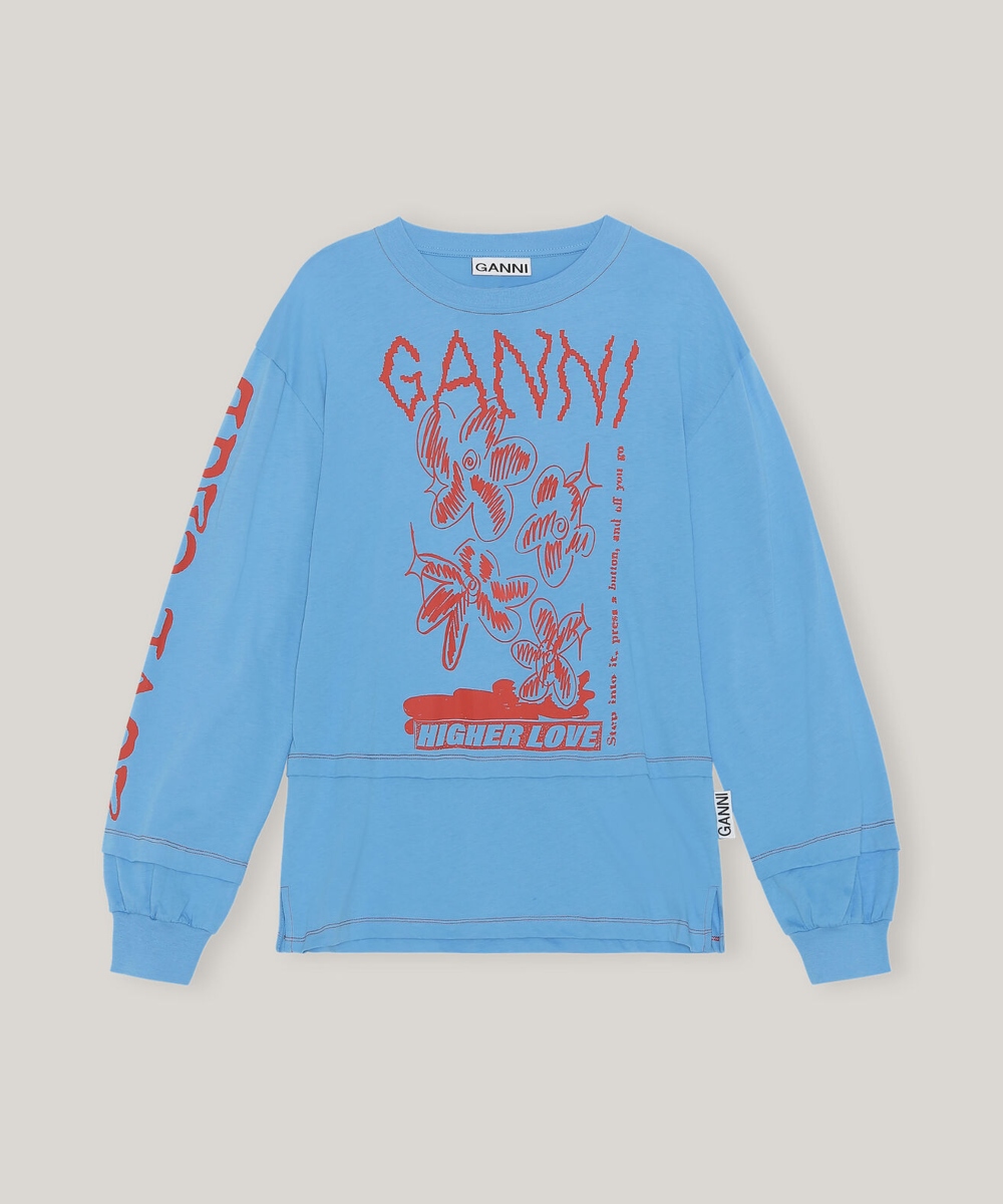 GANNI Light Cotton Jersey Genser Azure Blue